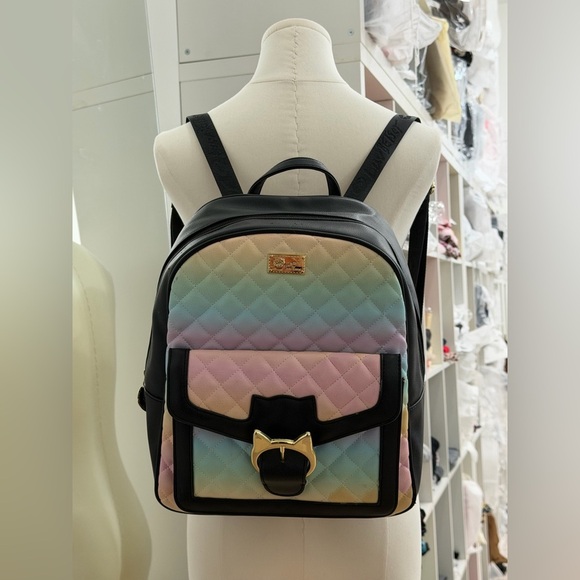 Betsey Johnson Quilted Pastel Rainbow Cat
Buckle Backpack Faux Leather main image 7
